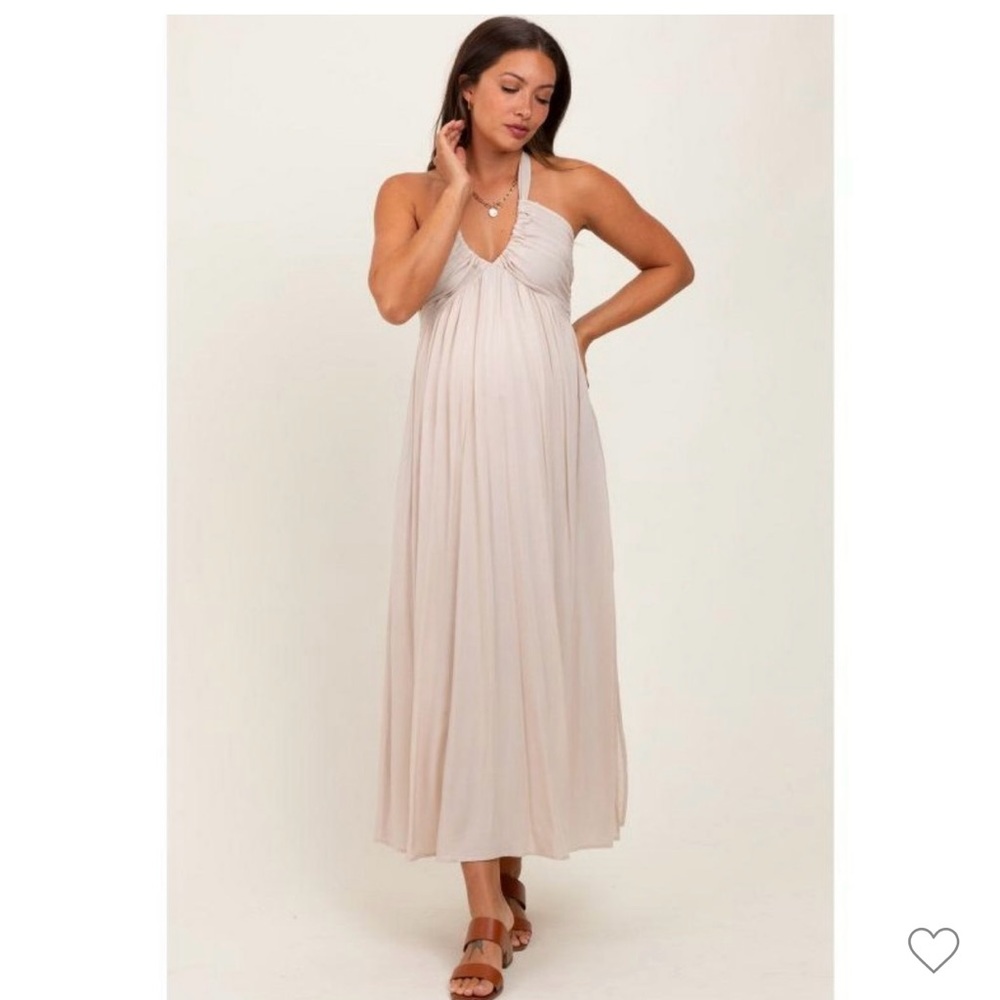 Elegant Cream Halter Maxi Dress